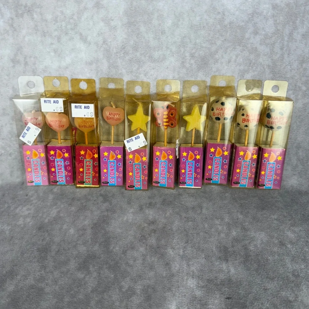 Vtg Kalan Birthday Candles 10pc Lot Heart Star Butterfly Ballons Deadsock NOS